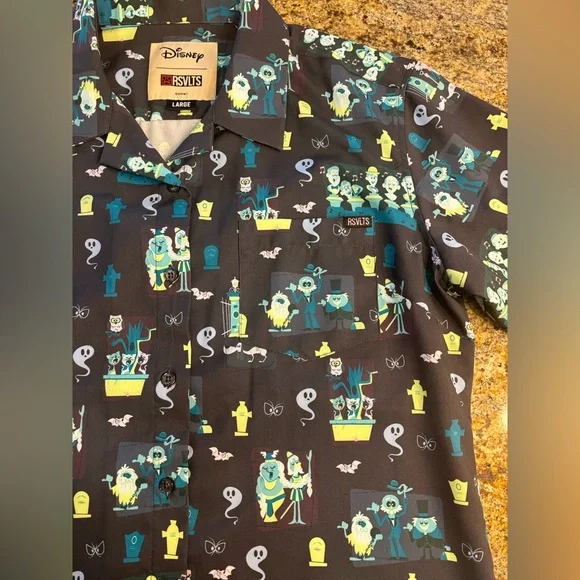 RSVLTS Womens Disney Haunted Mansion Grim Grinning Graveyard Ghosts Camp Shirt L - Picture 6 of 11